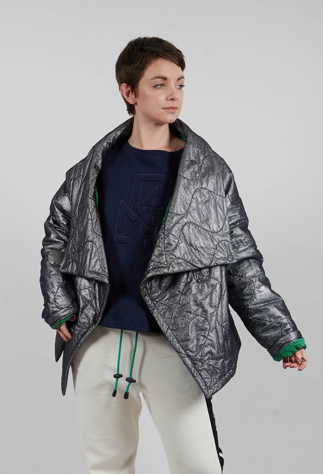 Metallic Puffer Jacket in Ortoclasio Black / Silver