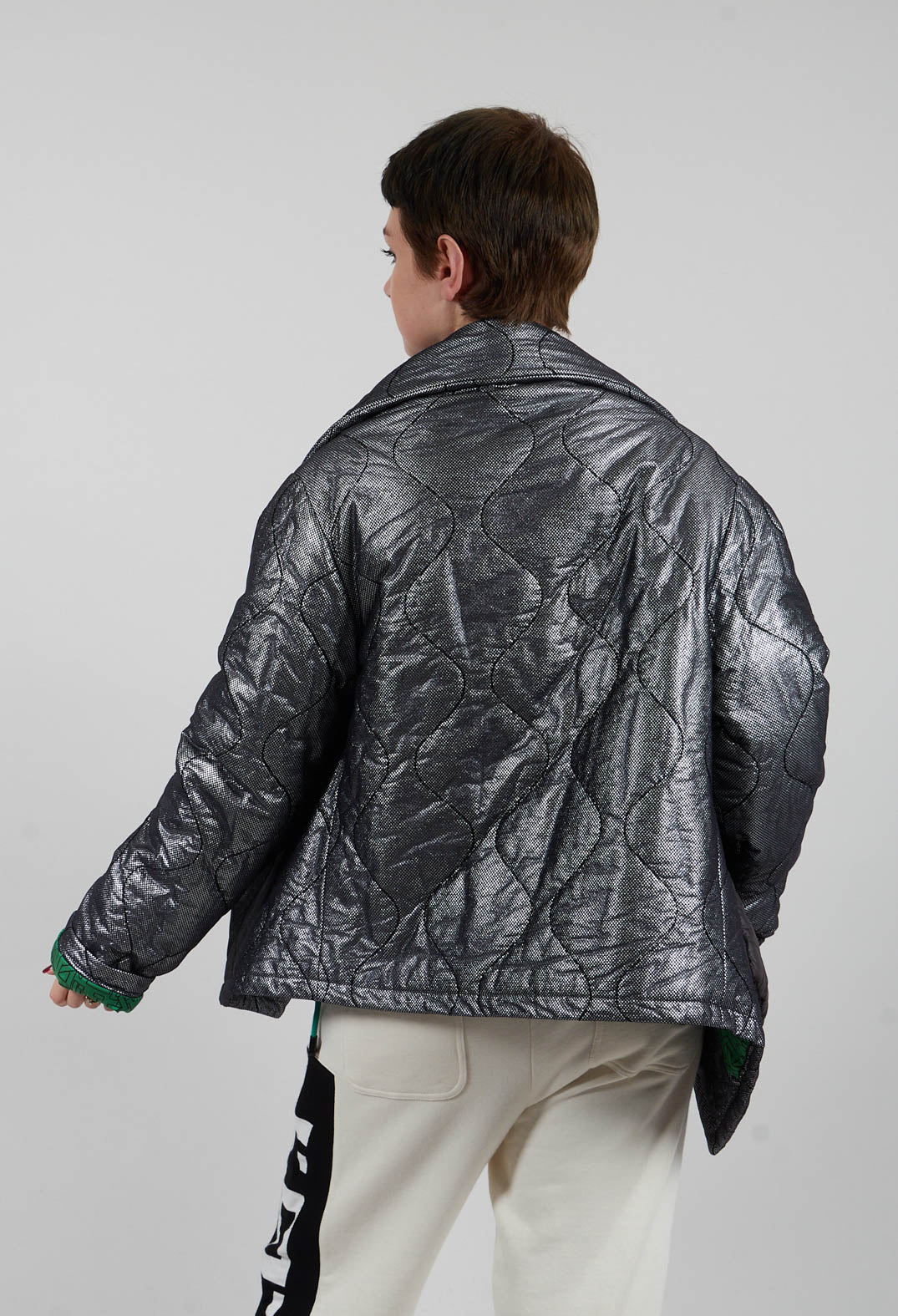 Metallic Puffer Jacket in Ortoclasio Black / Silver