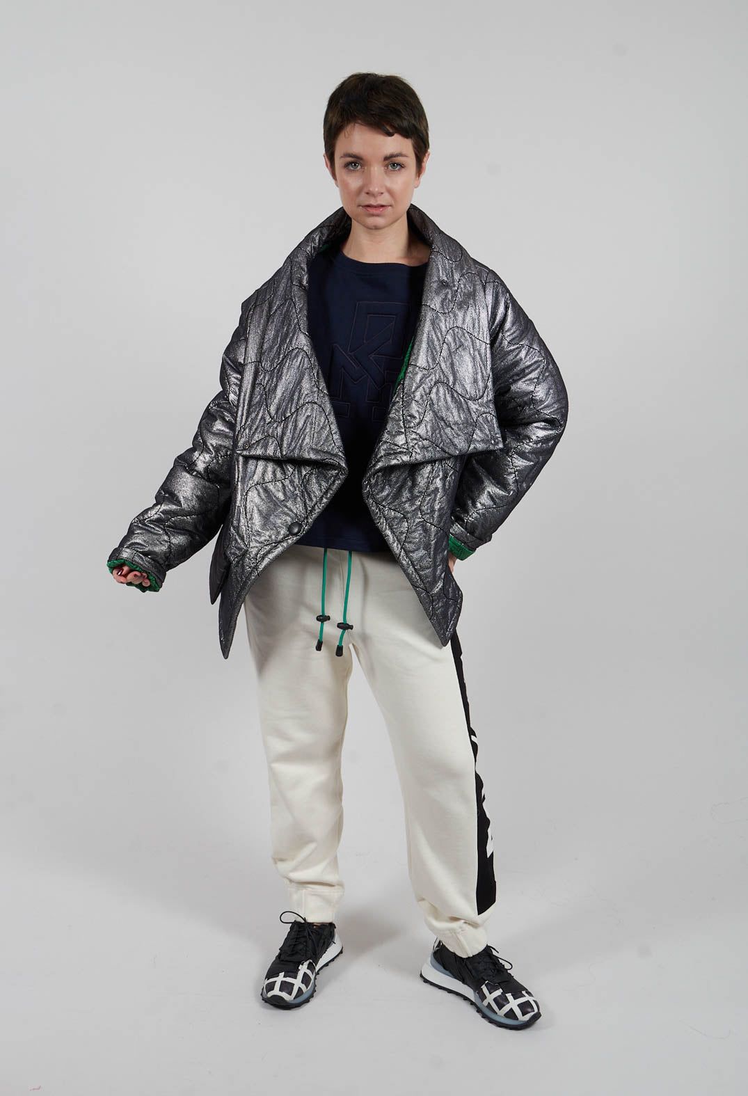 Metallic Puffer Jacket in Ortoclasio Black / Silver