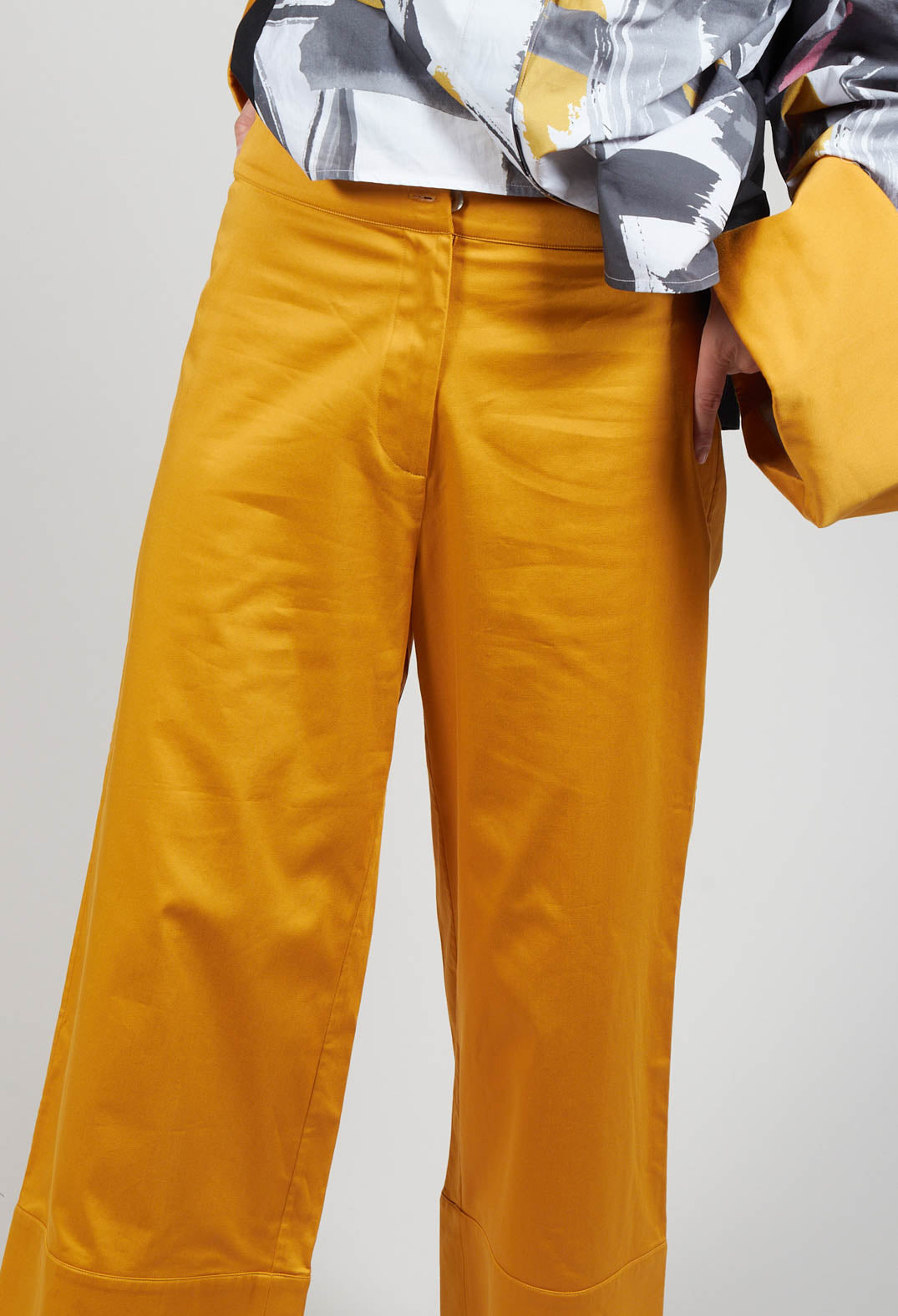 Cuffed Wide Leg Trousers in Haruna Mustard