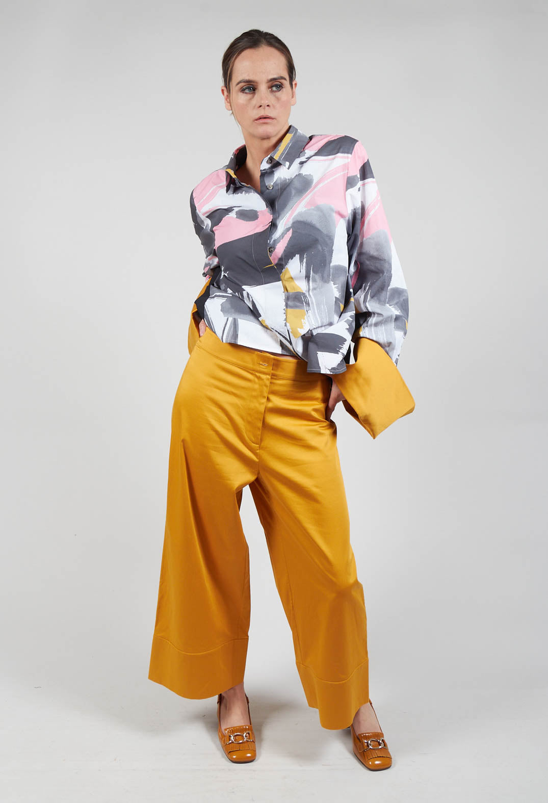 Cuffed Wide Leg Trousers in Haruna Mustard