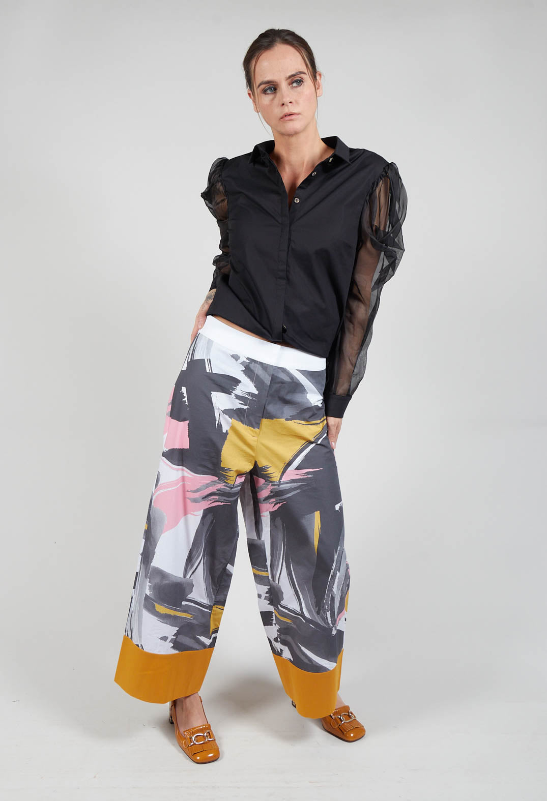 Printed Wide Leg Trousers in Haruna Devotion / Mustard