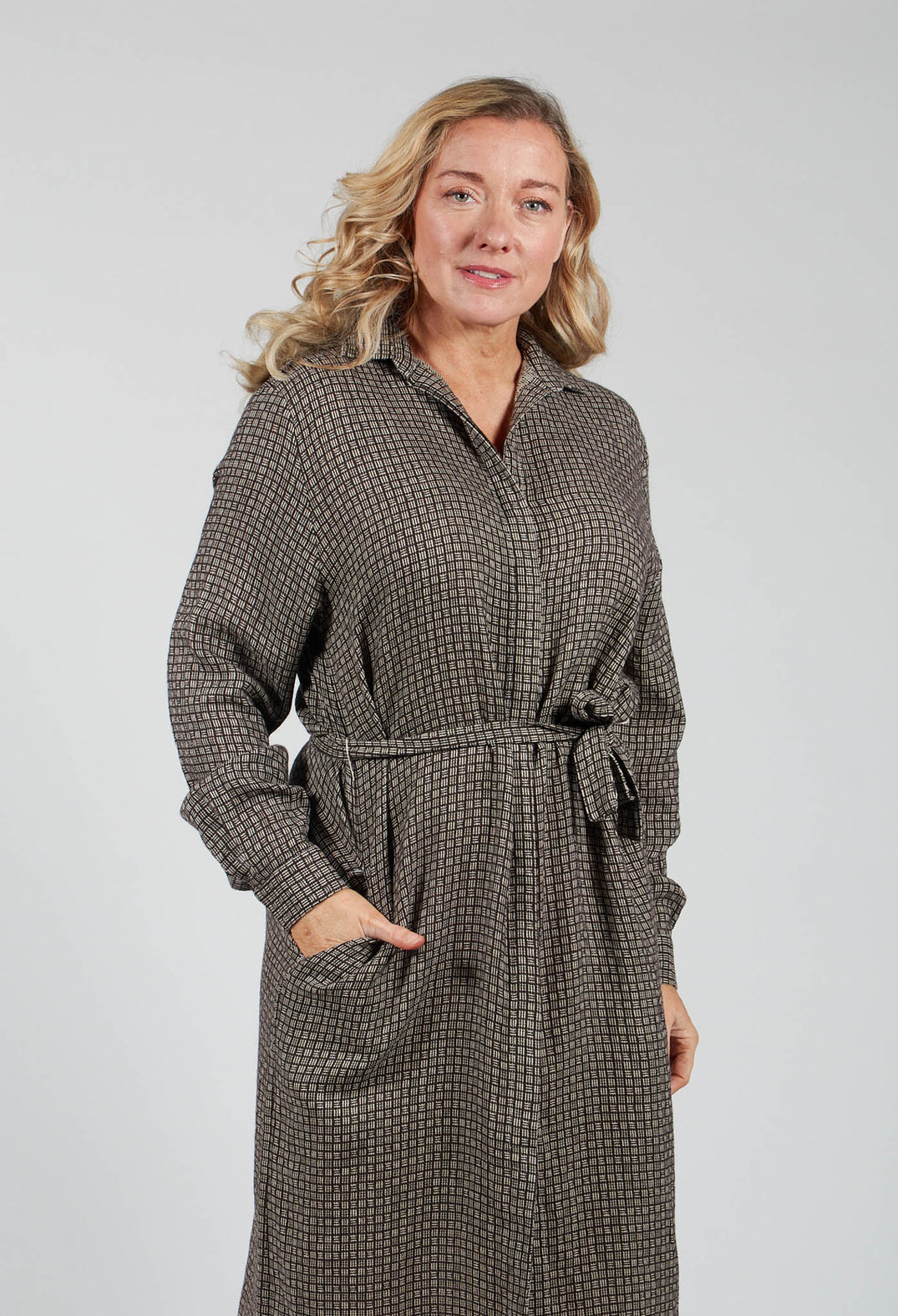 Longline Shirt Dress in Brown