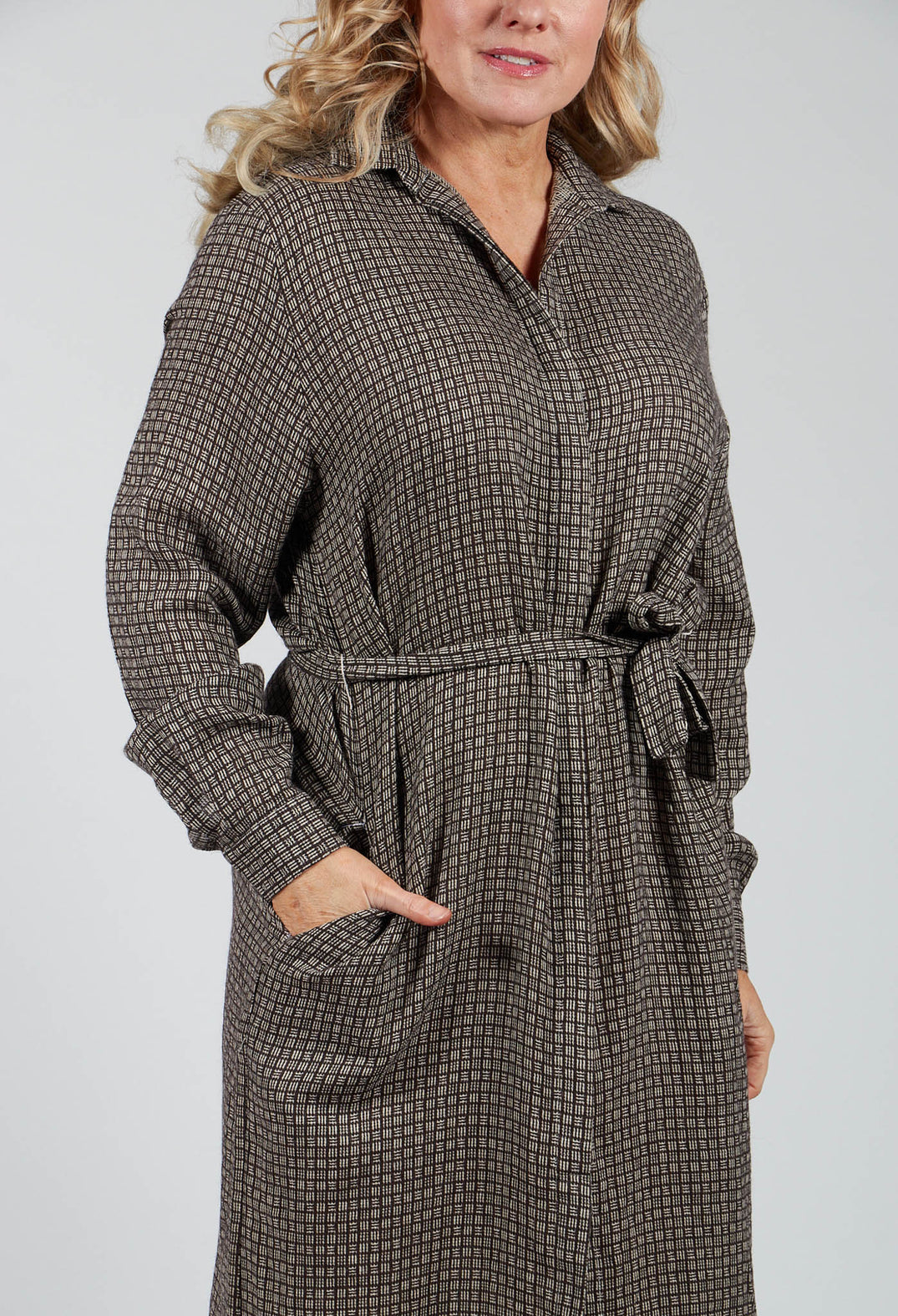 Longline Shirt Dress in Brown