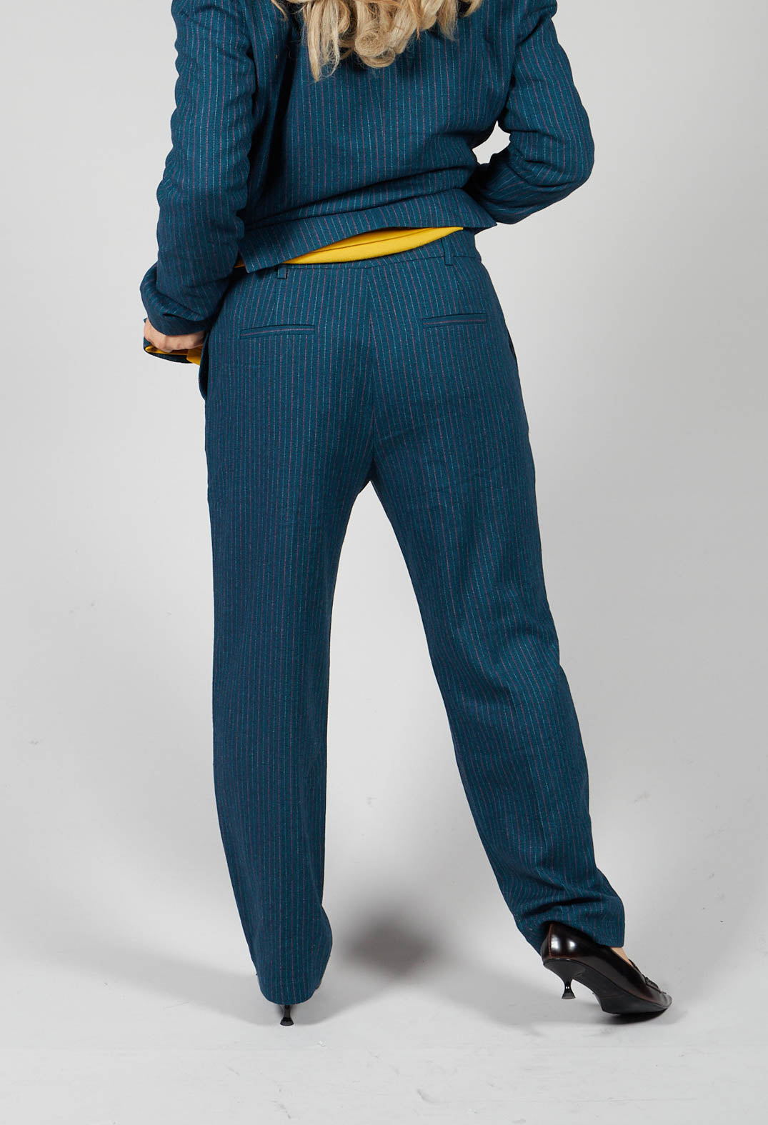 Tailored Pinstripe Trousers in Octane Green