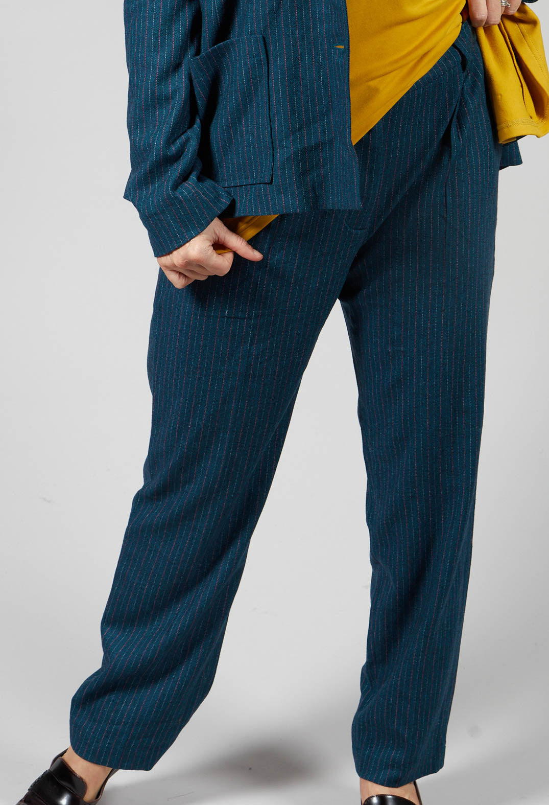 Tailored Pinstripe Trousers in Octane Green