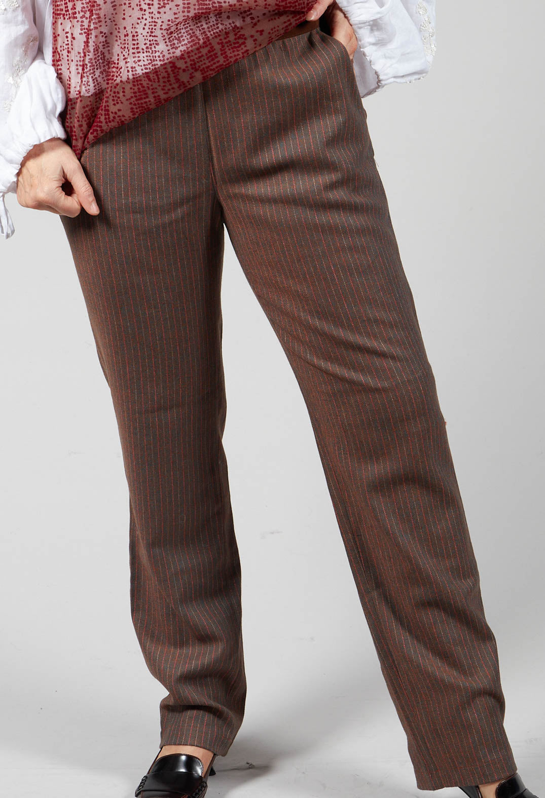 Tailored Pinstripe Trousers in Clay