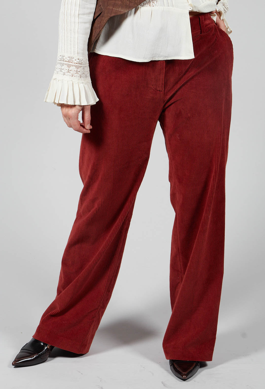Straight Leg Courdroy Trousers in Lobster