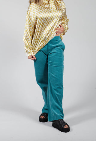 Straight Leg Courdroy Trousers in Octane Green