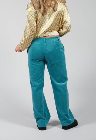 Straight Leg Courdroy Trousers in Octane Green