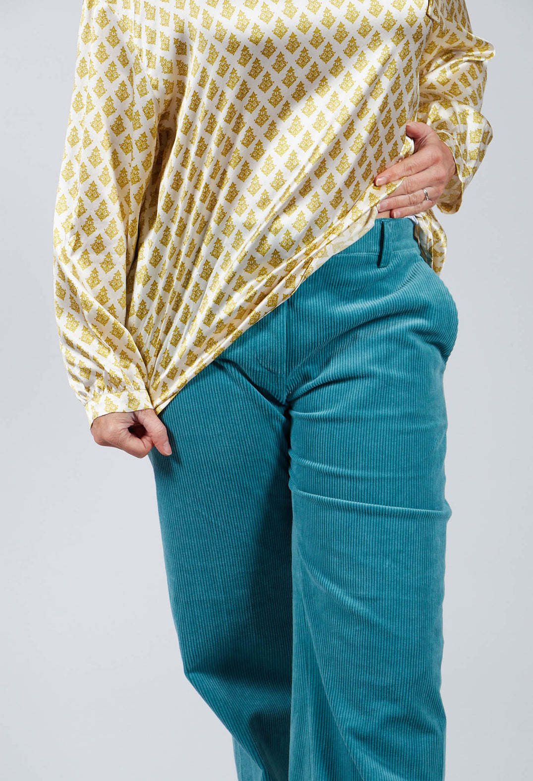 Straight Leg Courdroy Trousers in Octane Green