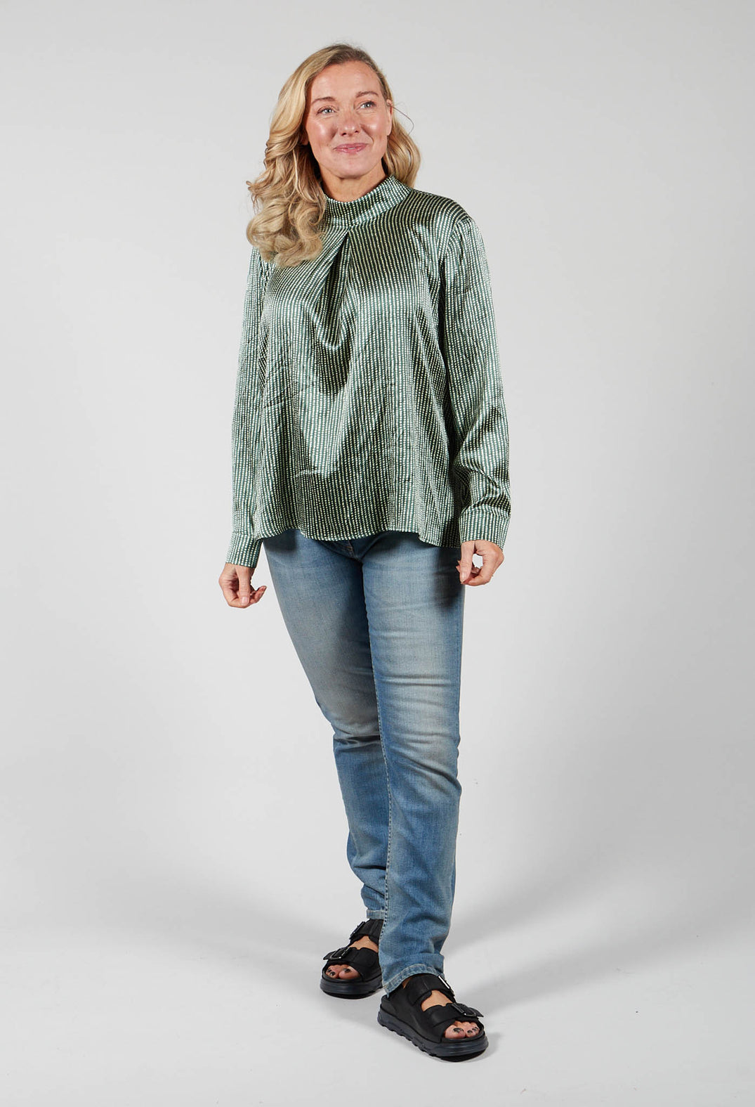 Long Sleeved Silk Blouse in Green