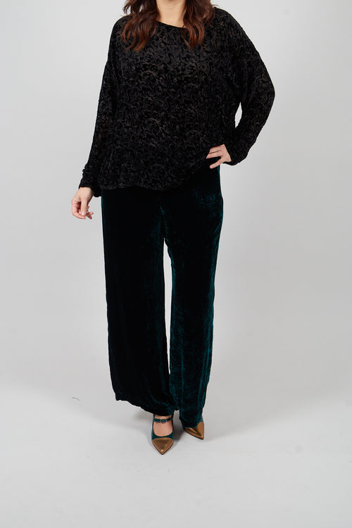 Velvet Wide Leg Trousers in Emerald