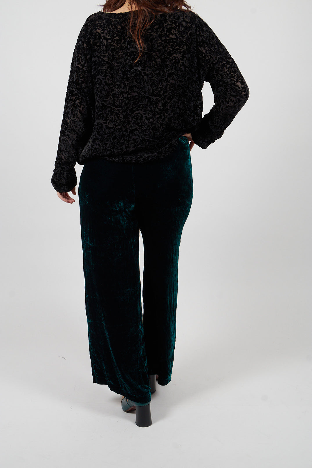 Velvet Wide Leg Trousers in Emerald