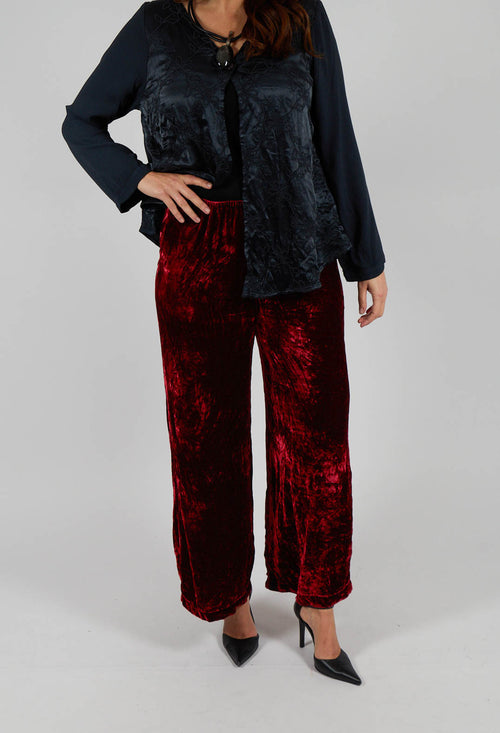 Velvet Wide Leg Trousers in Ruby