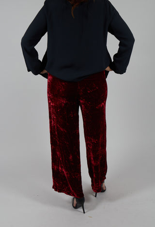 Velvet Wide Leg Trousers in Ruby