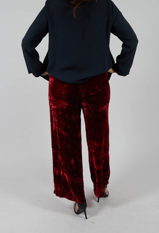 Velvet Wide Leg Trousers in Ruby