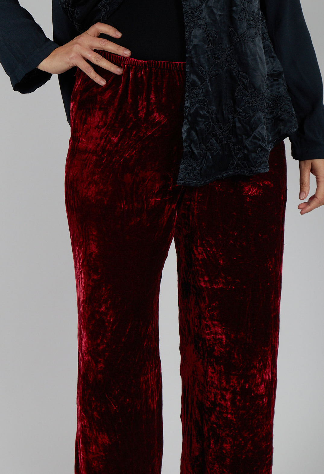 Velvet Wide Leg Trousers in Ruby