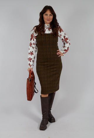 Checked Pinafore Dress in Gold
