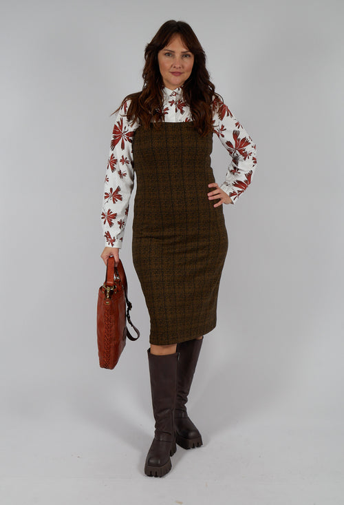 Checked Pinafore Dress in Gold