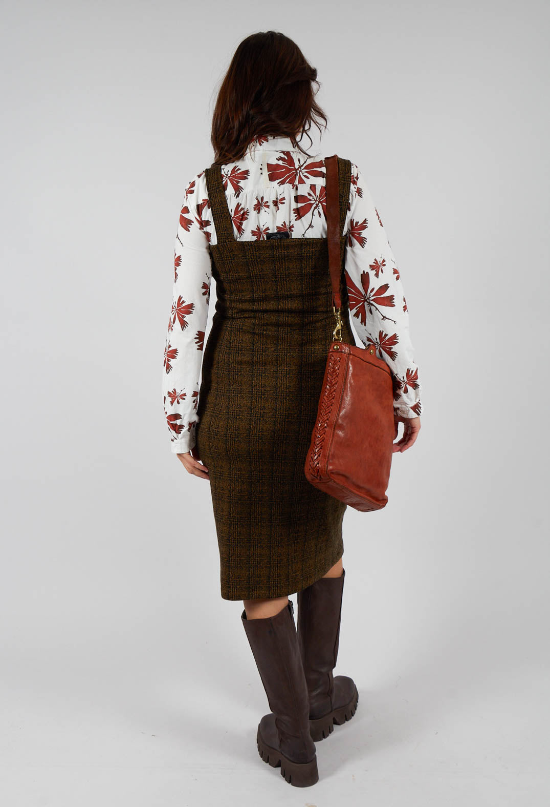 Out of Xile Checked Pinafore Dress in Gold