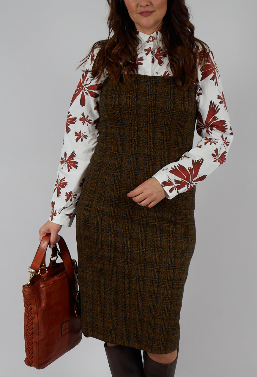 Checked Pinafore Dress in Gold