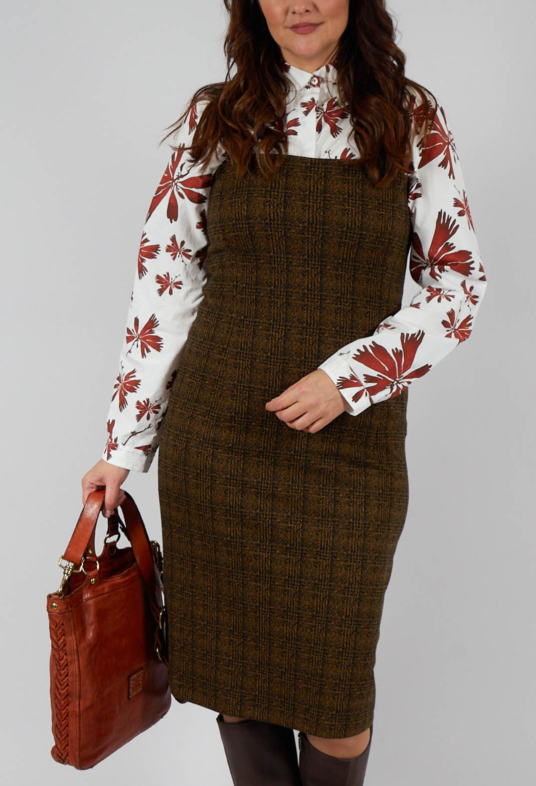 Out of Xile Checked Pinafore Dress in Gold