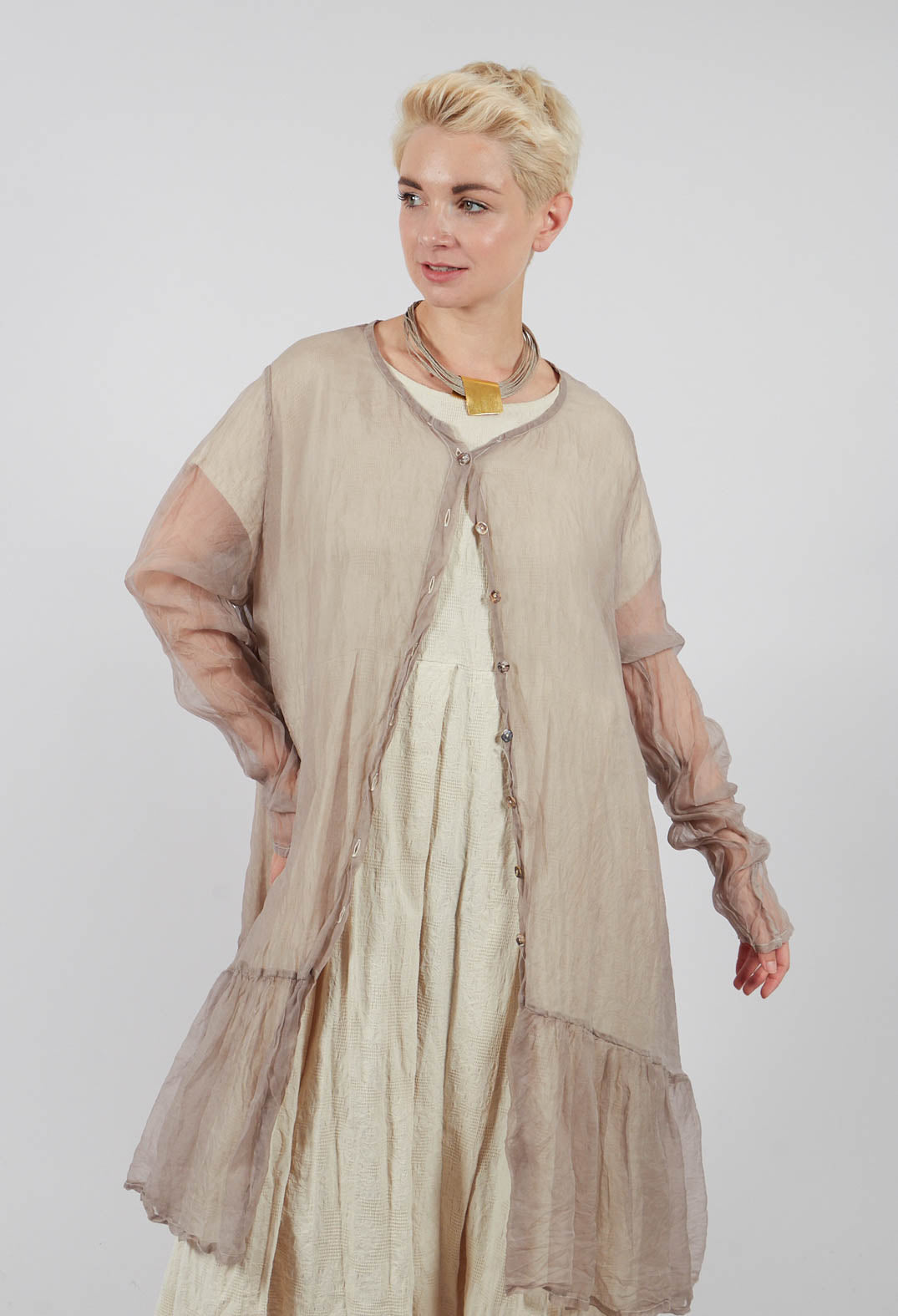 Sheer Longline Peplum Jacket in Wurde