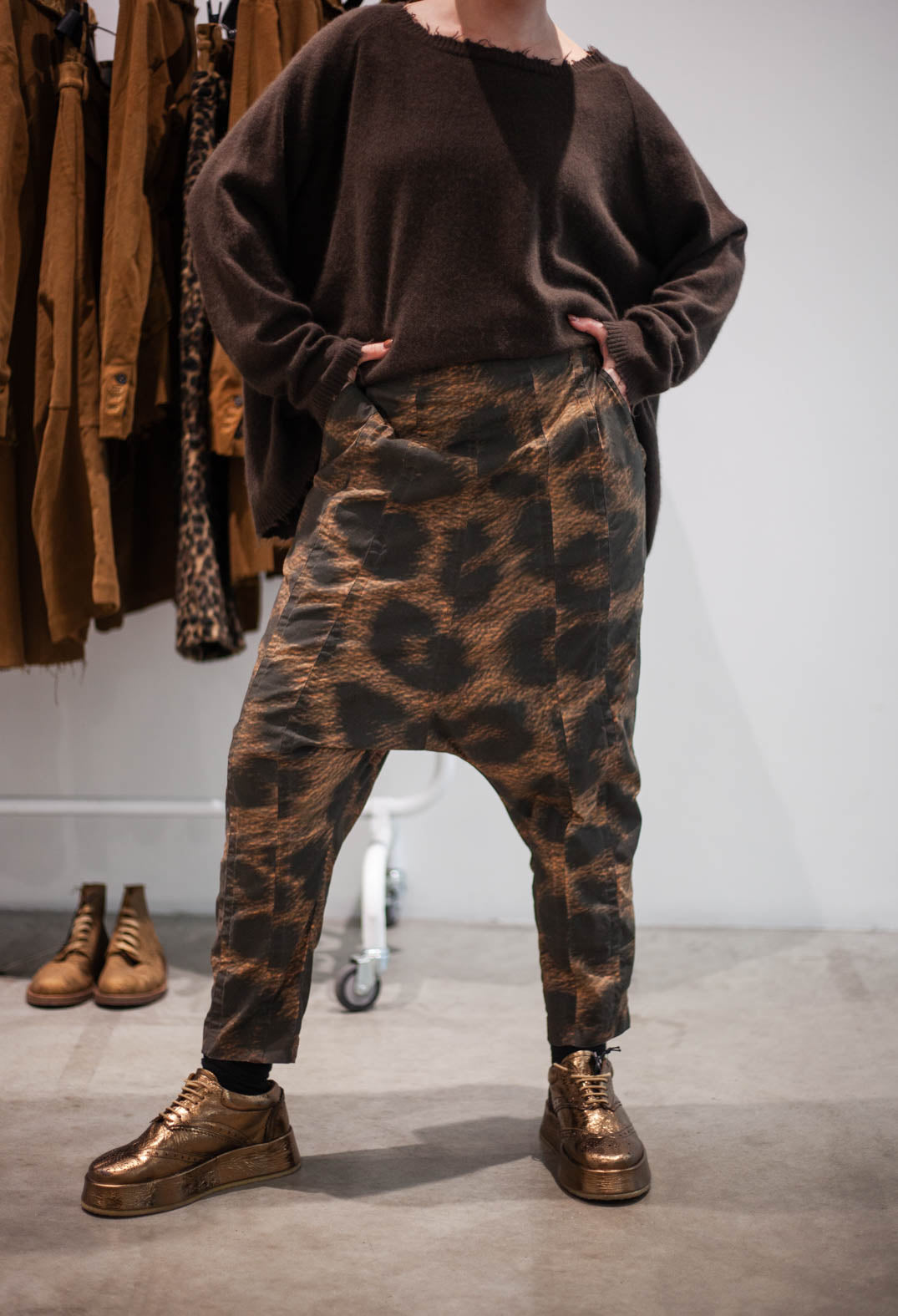 PRE-ORDER - Pull On Drop Crotch Trousers in Leo Black Cloud (Pictured in Leo Big Cloud) - 1390104
