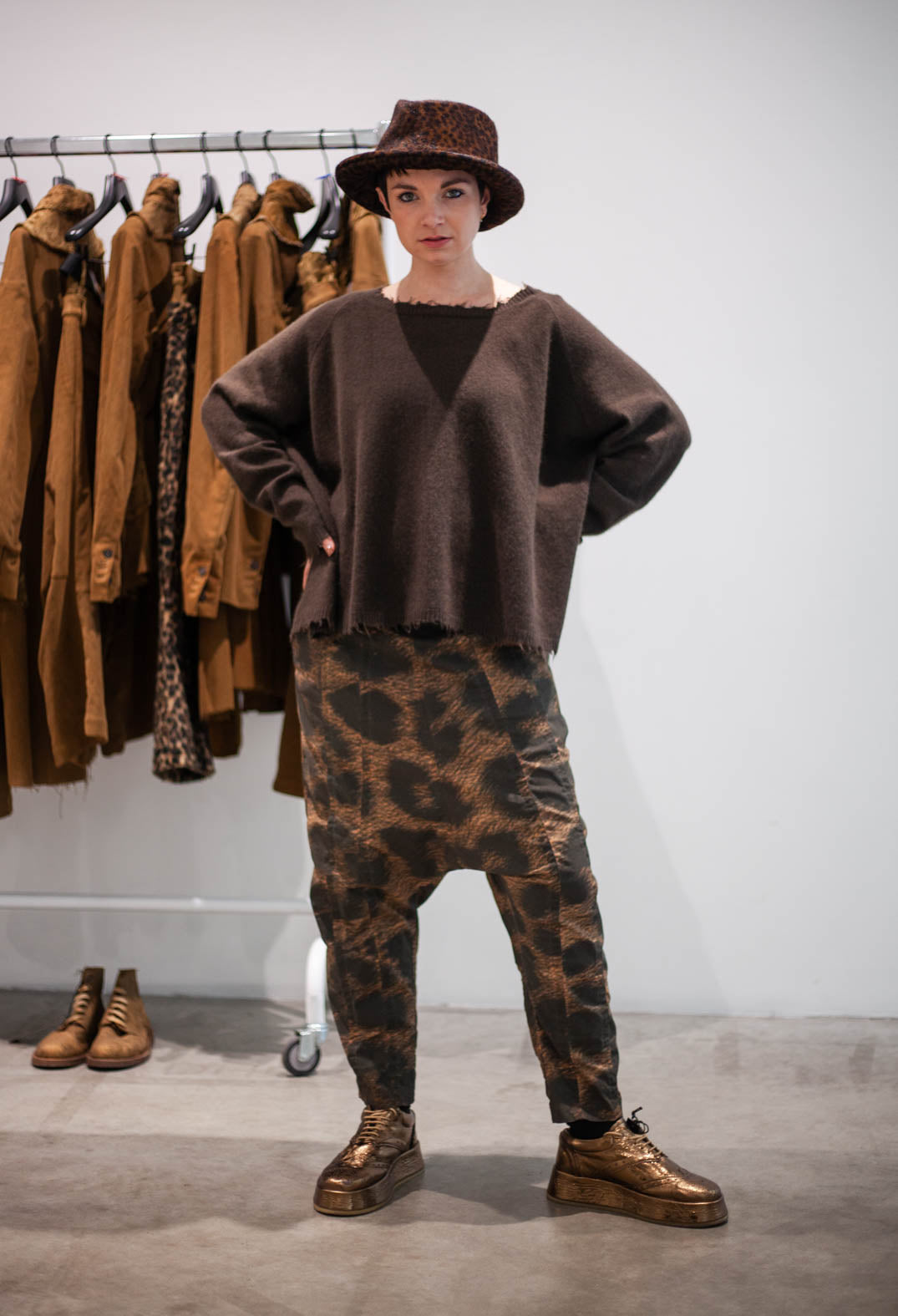 PRE-ORDER - Pull On Drop Crotch Trousers in Leo Black Cloud (Pictured in Leo Big Cloud) - 1390104