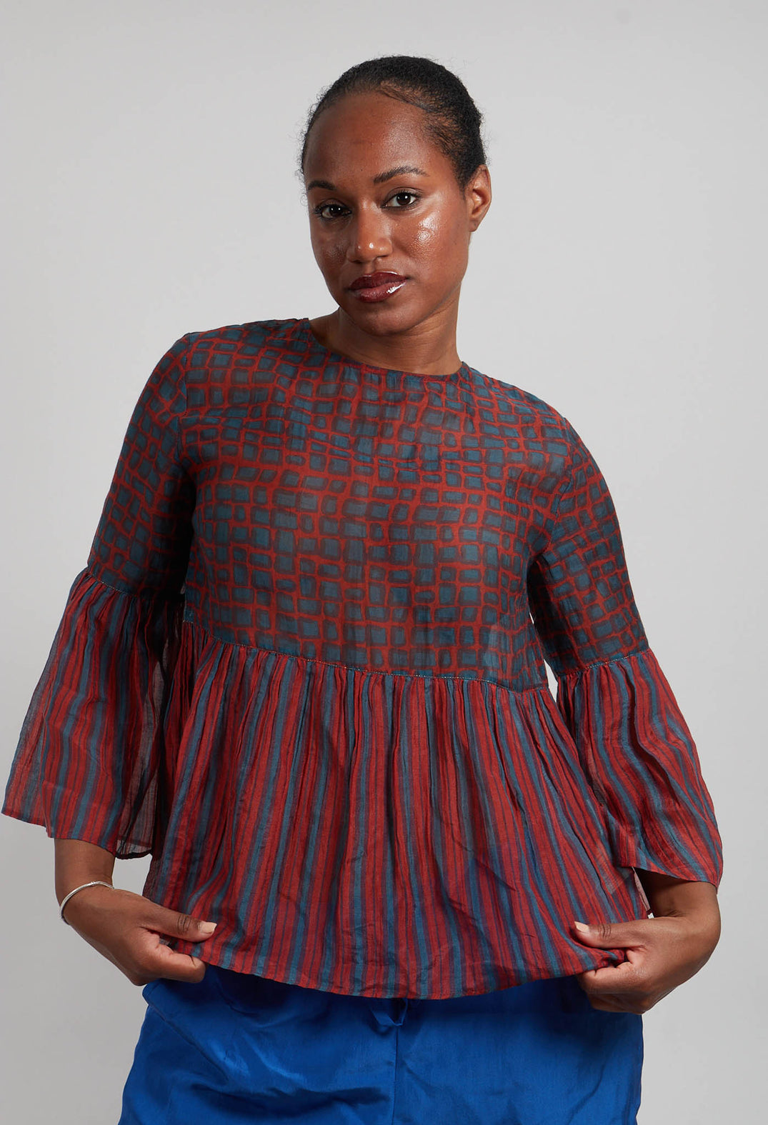 Sheer Peplum Top in Slate