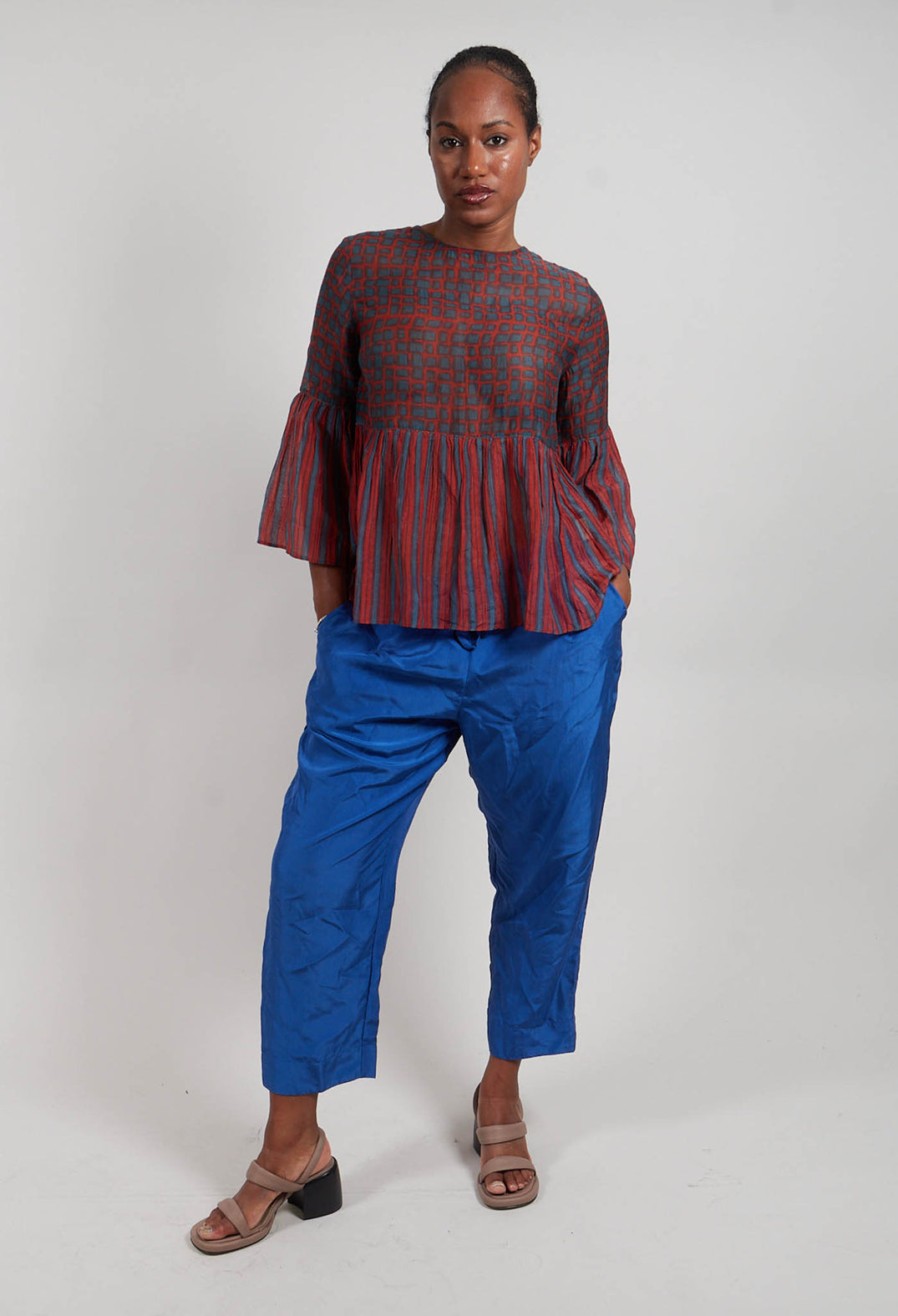 Sheer Peplum Top in Slate