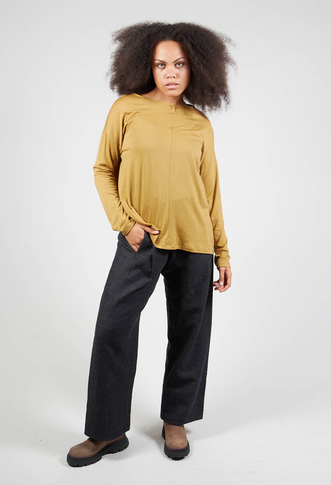 Shirt with Button in Ocher