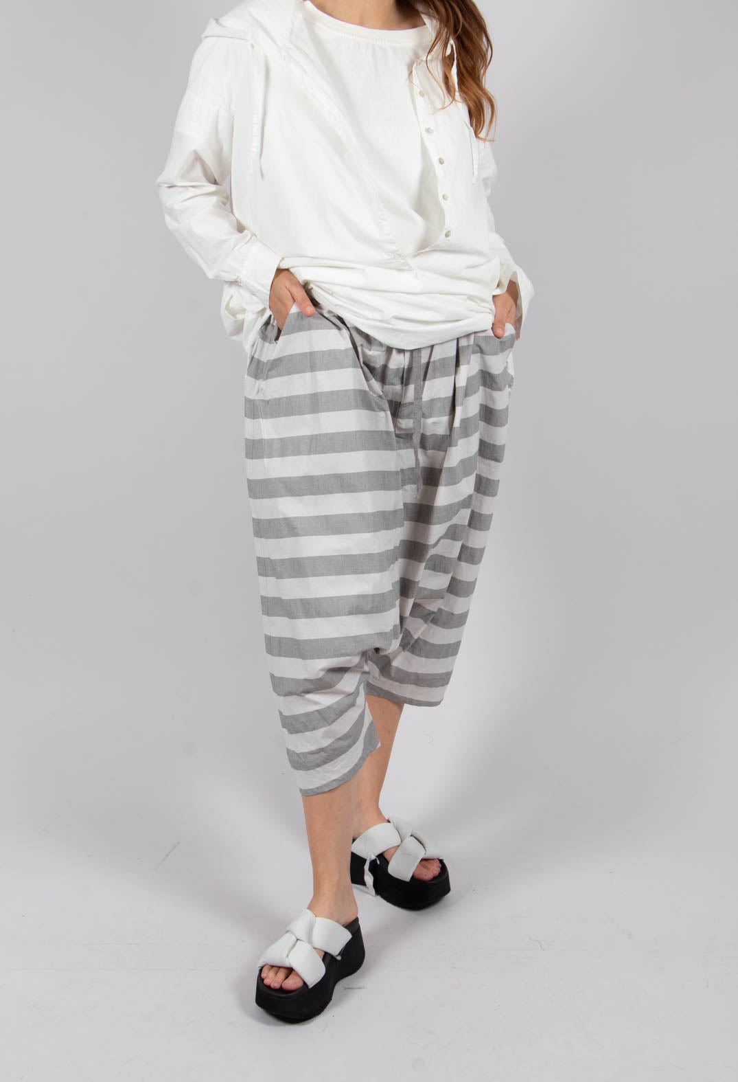Striped Harem Trousers in Light Grey