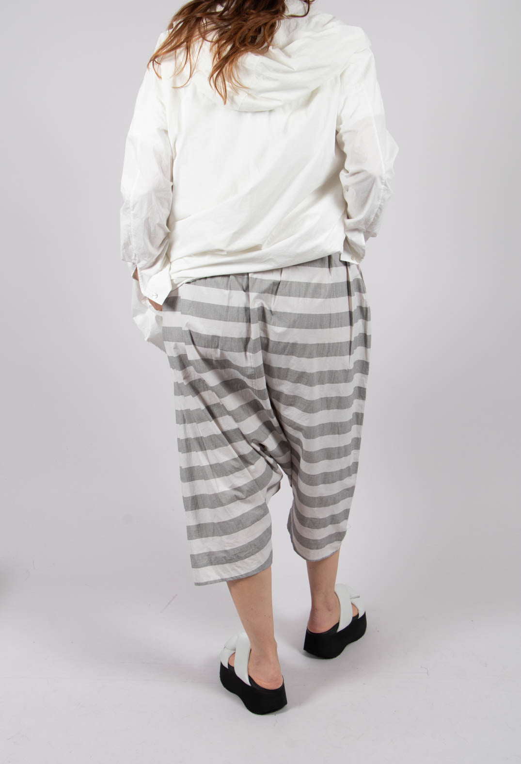 Striped Harem Trousers in Light Grey