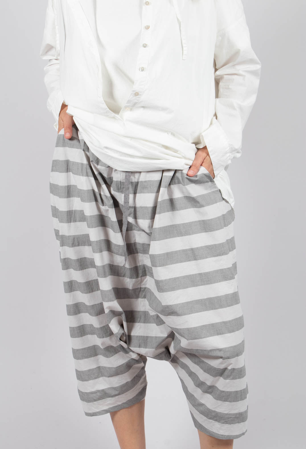 Striped Harem Trousers in Light Grey