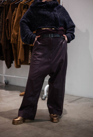 PRE-ORDER - Leather Drop Crotch Trousers in Umbra (Pictured in Purple) - 1480106