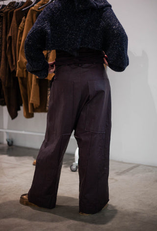 PRE-ORDER - Leather Drop Crotch Trousers in Purple - 1480106