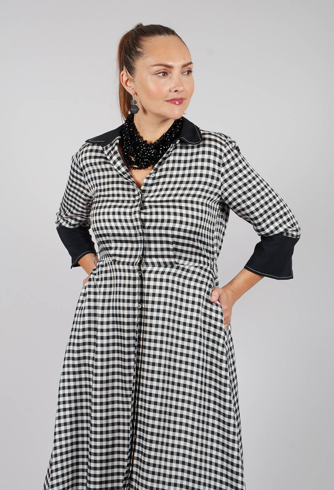 Checked Shirt Dress in Black