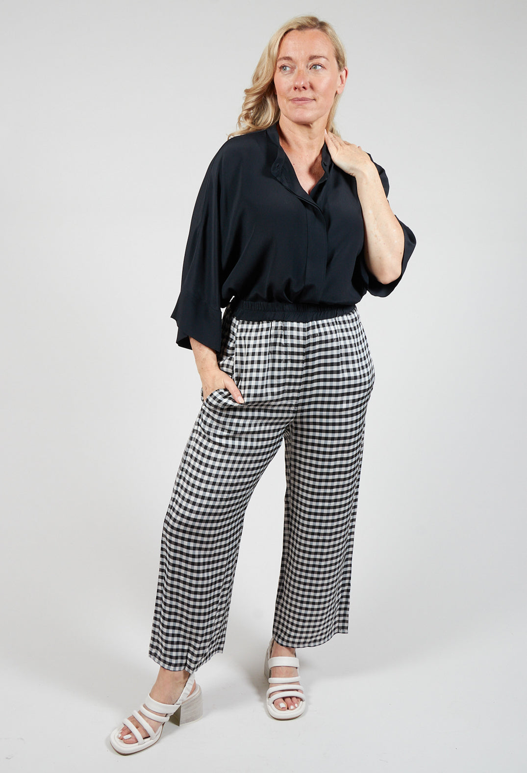 black checked trousers with pocket detail