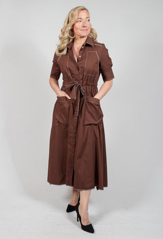 shirt dress in brown with tie waist belt