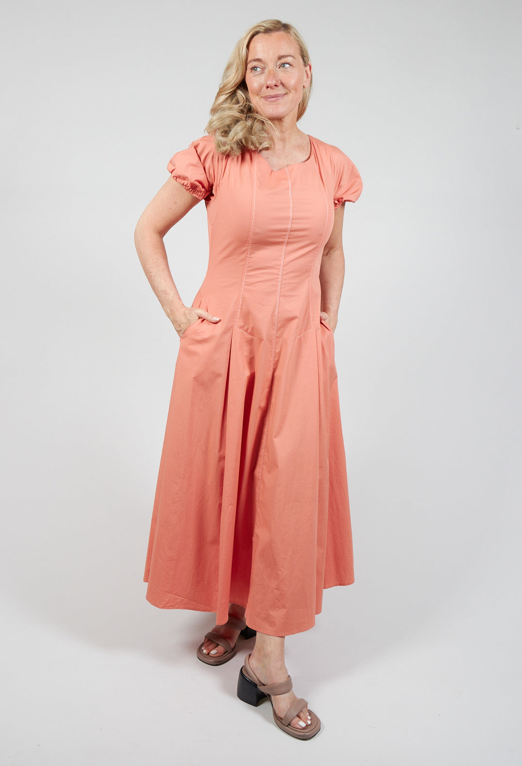 a-line dress in antique rose with front pockets
