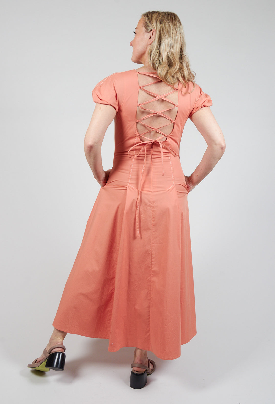 corset back detail on a-line dress in antique rose