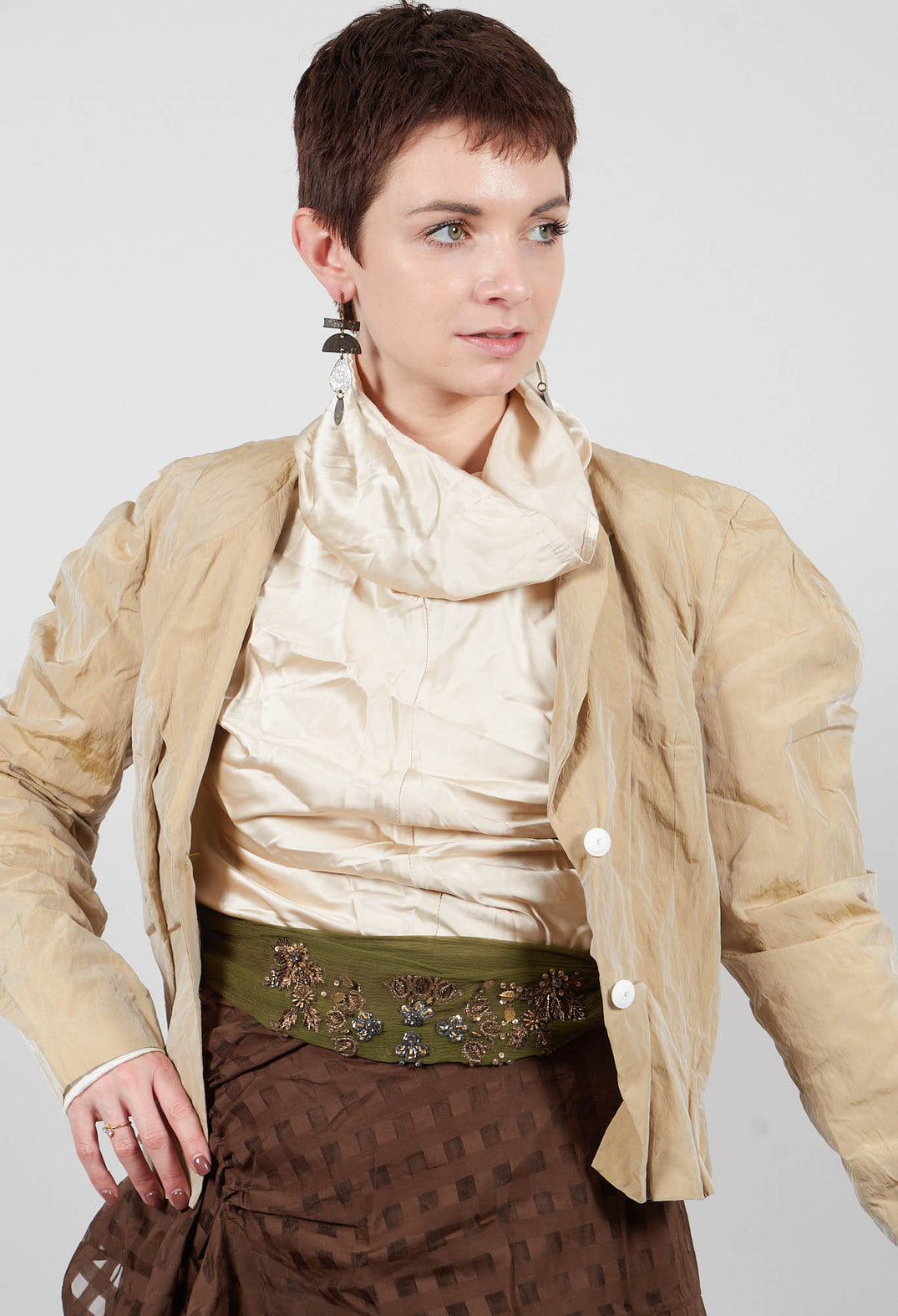 Collarless Jacket in Miele