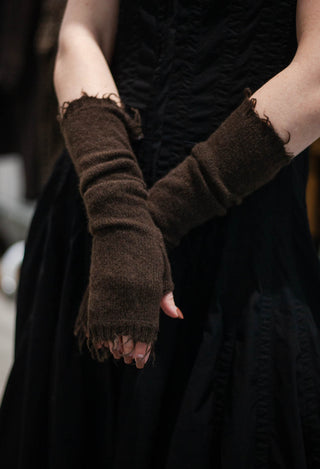 PRE-ORDER - Raw Edge Fingerless Gloves in Black (Pictured in Purple) - 1533109