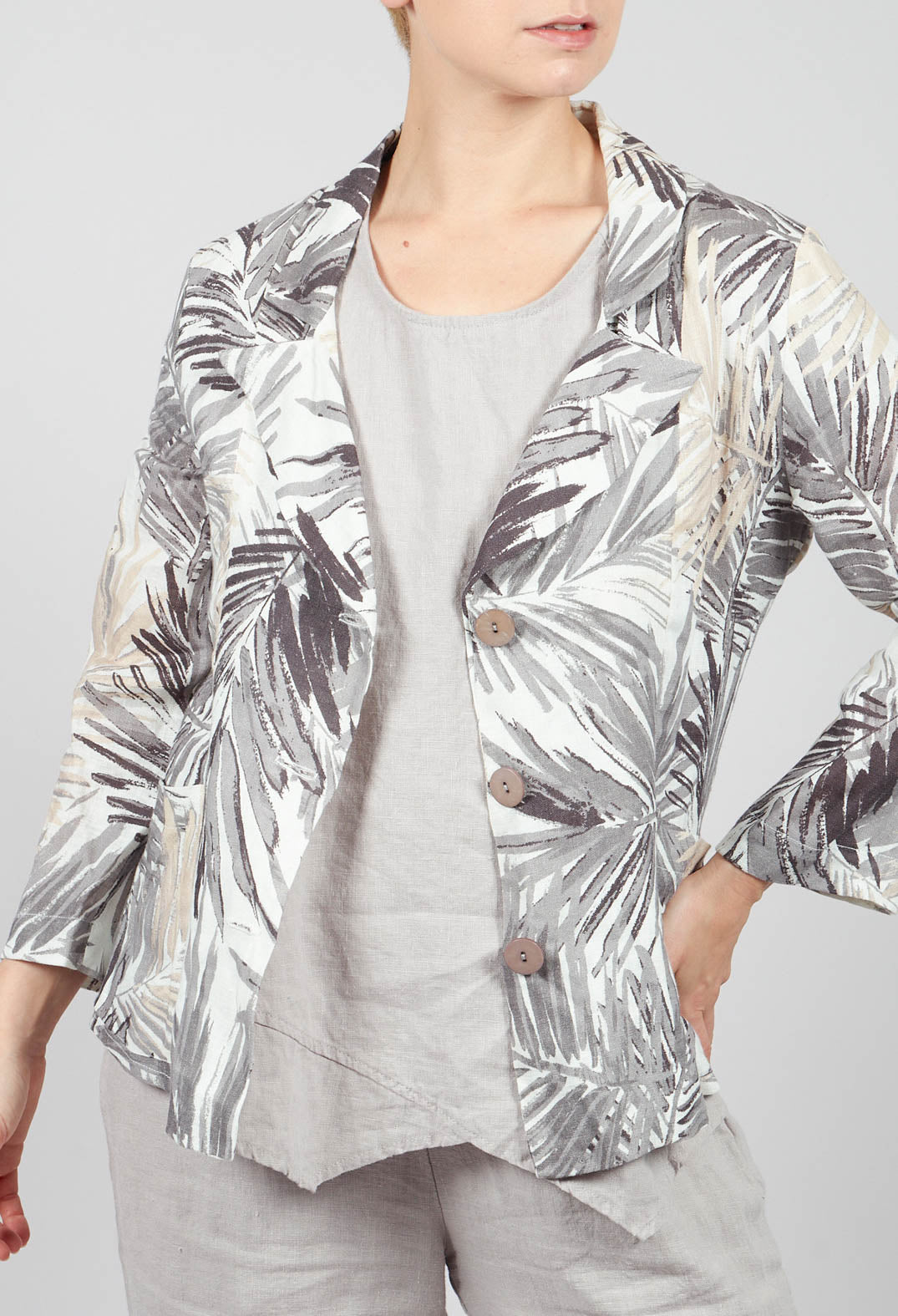 Printed Linen Jacket in Grey
