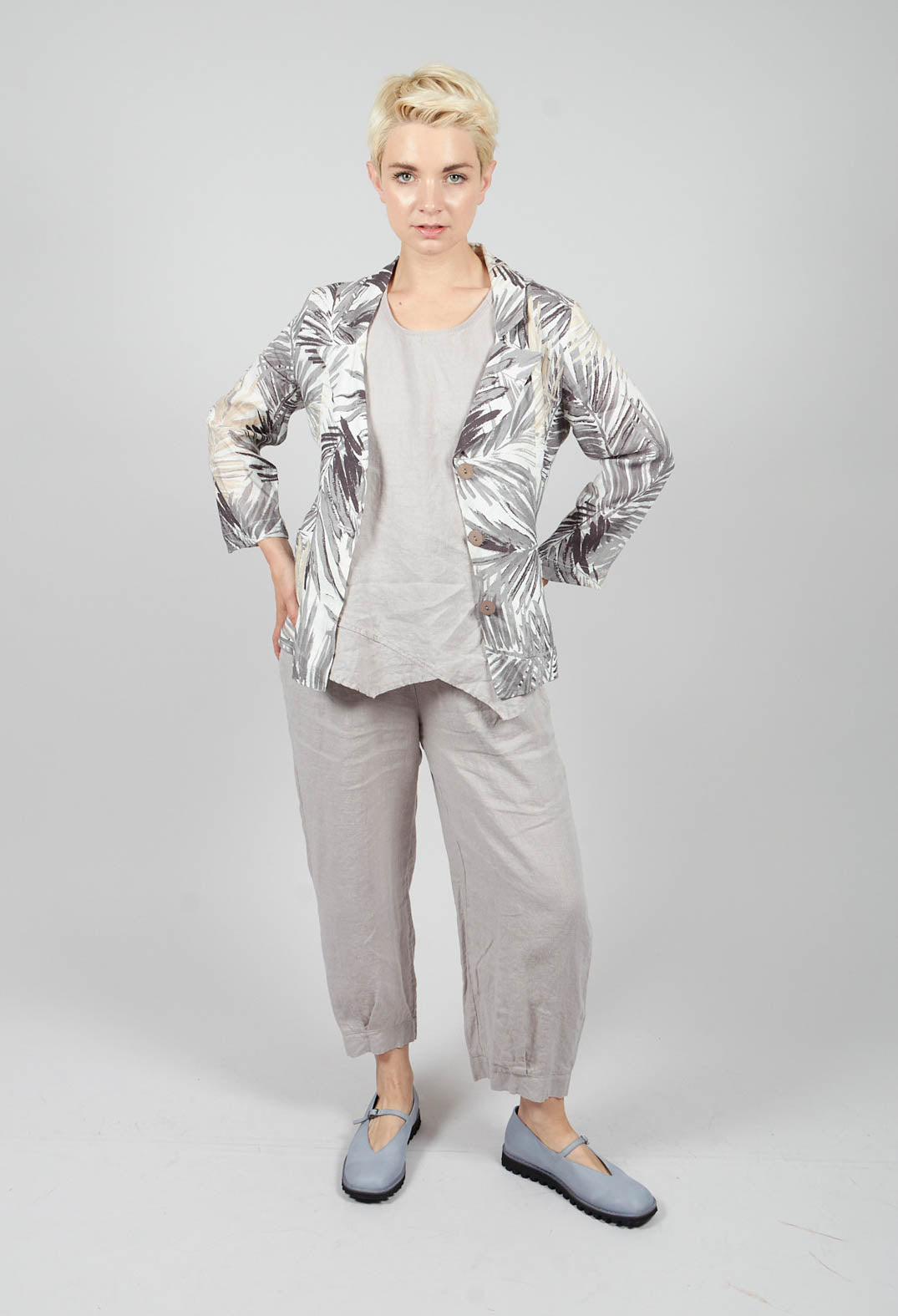 Printed Linen Jacket in Grey