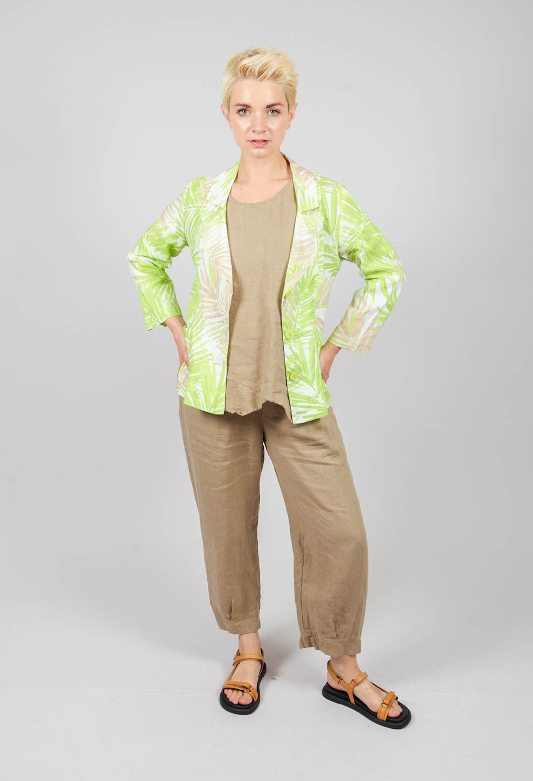 Printed Linen Jacket in Lime