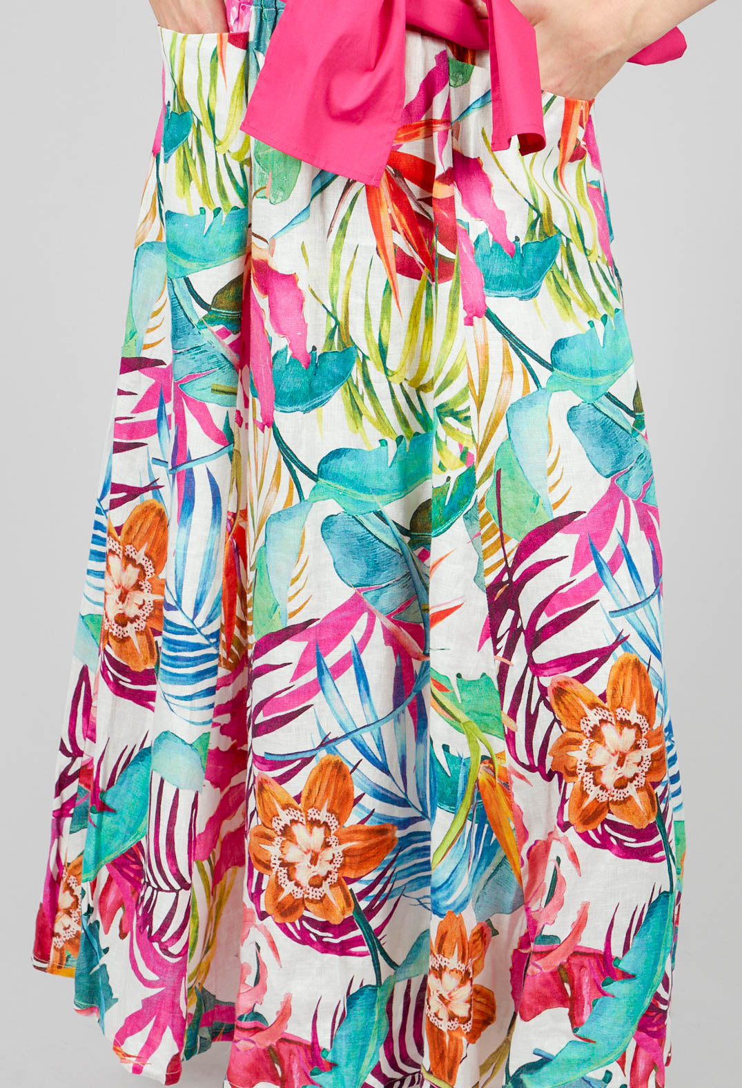 Printed Linen Maxi Skirt in Multi