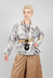 Printed Linen Button Back Top in Grey
